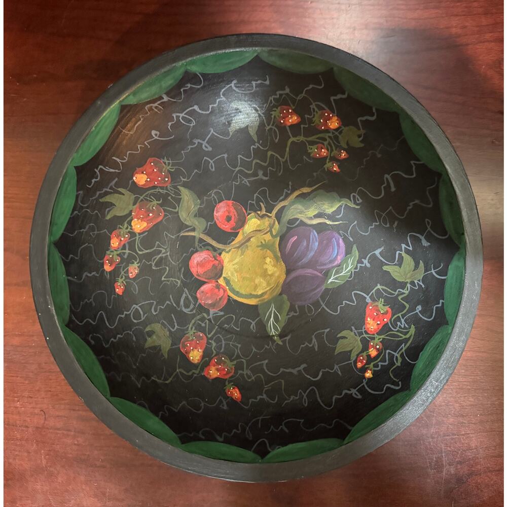 Tracy Porter The Home Collection Wooden Bowl Hand Painted Fruit Pattern